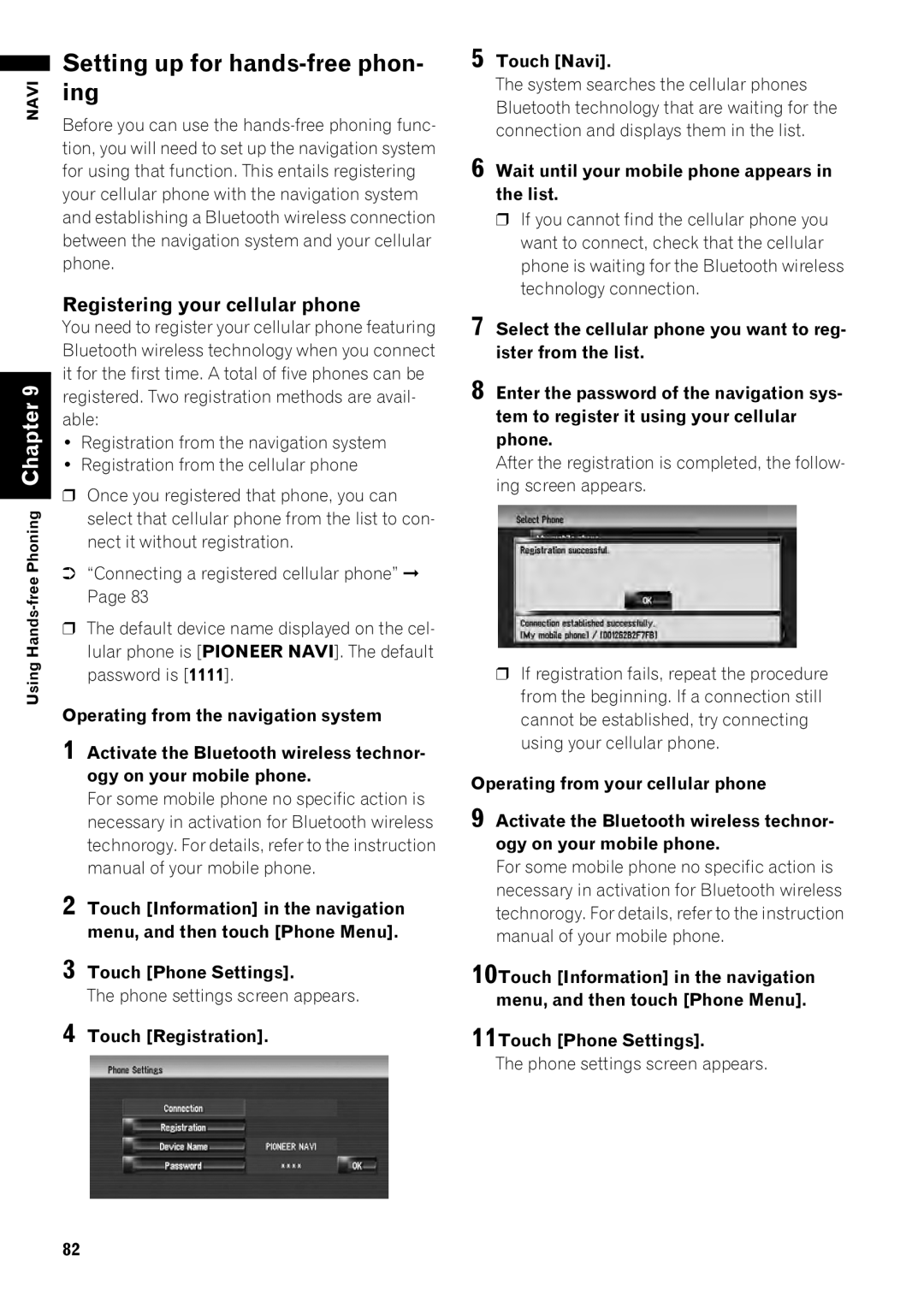 Pioneer AVIC-Z1 operation manual Setting up for hands-free phon, Ing, Registering your cellular phone 