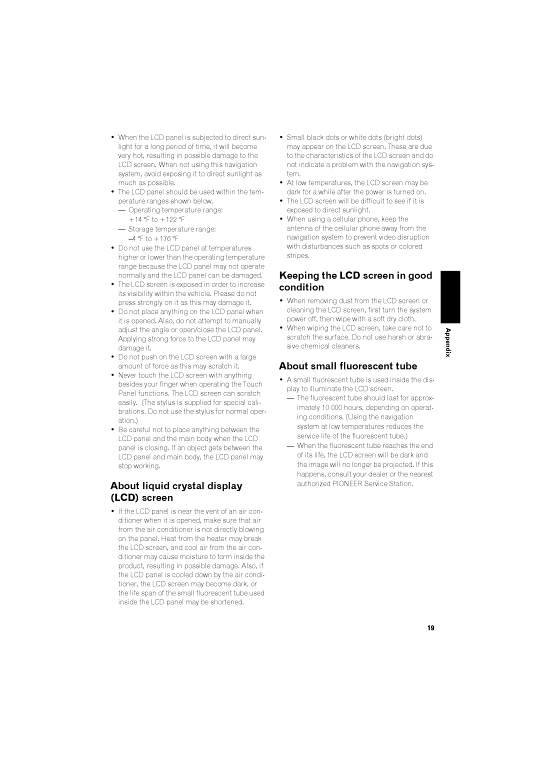 Pioneer avic-z2 manual About liquid crystal display LCD screen, Keeping the LCD screen in good condition 