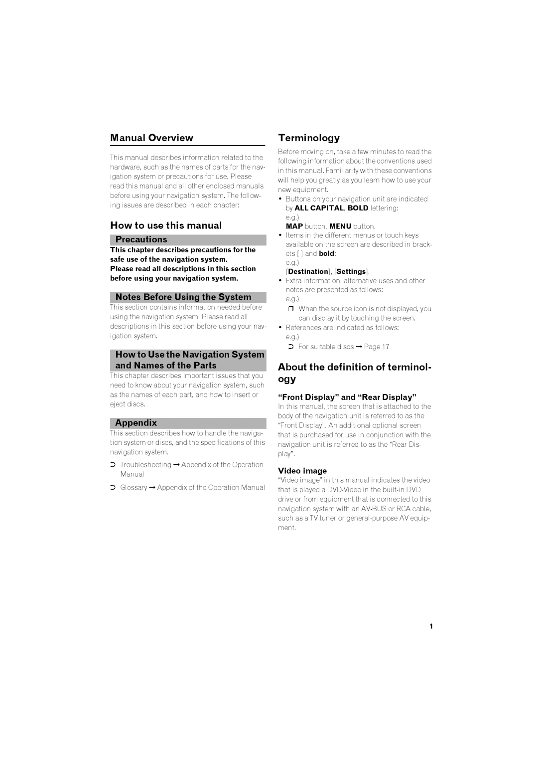 Pioneer avic-z2 Manual Overview, How to use this manual, Terminology, About the definition of terminol- ogy 