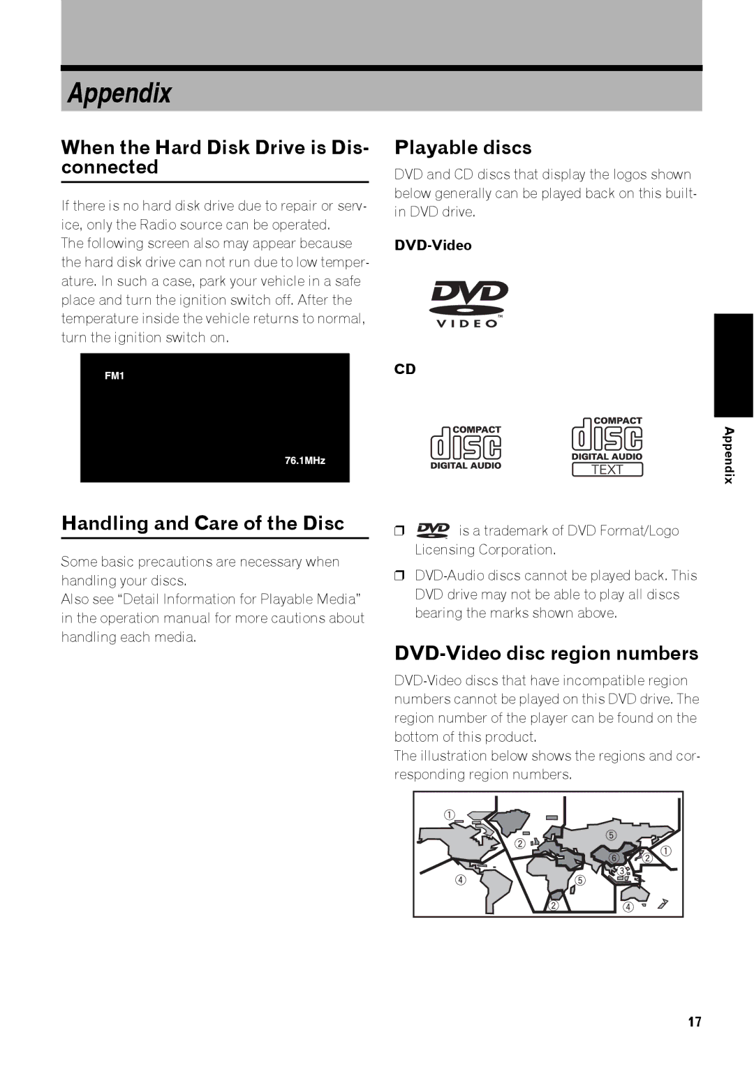 Pioneer AVIC-Z3 manual When the Hard Disk Drive is Dis- connected, Playable discs, Handling and Care of the Disc, DVD-Video 