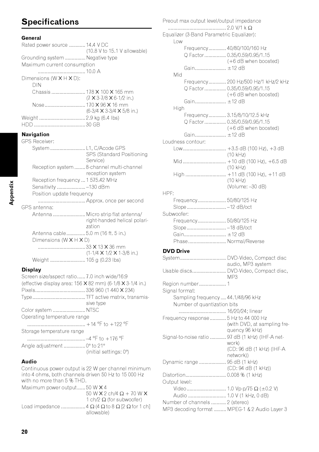 Pioneer AVIC-Z3 manual Specifications, General 