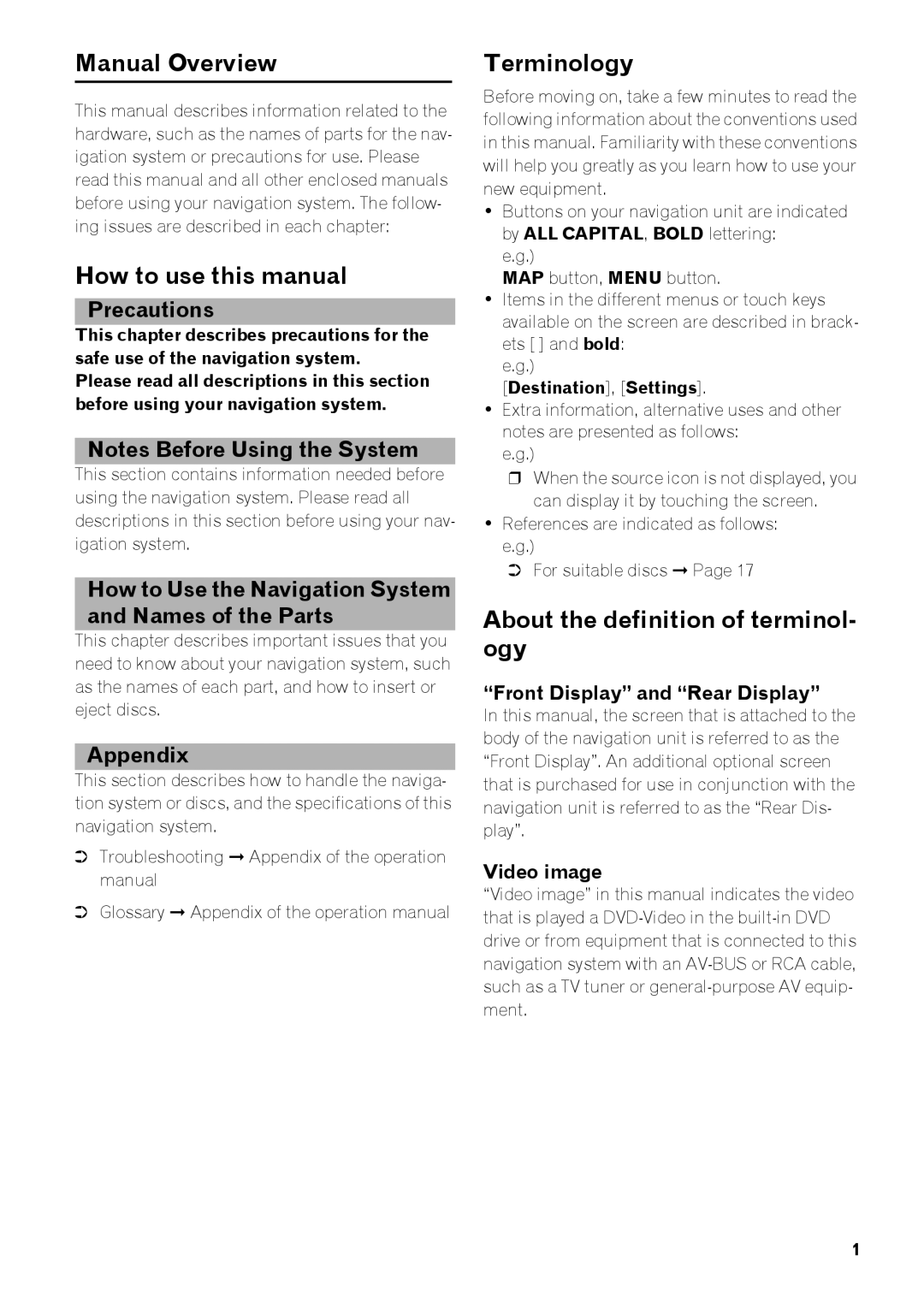 Pioneer AVIC-Z3 Manual Overview, How to use this manual, Terminology, About the definition of terminol- ogy 