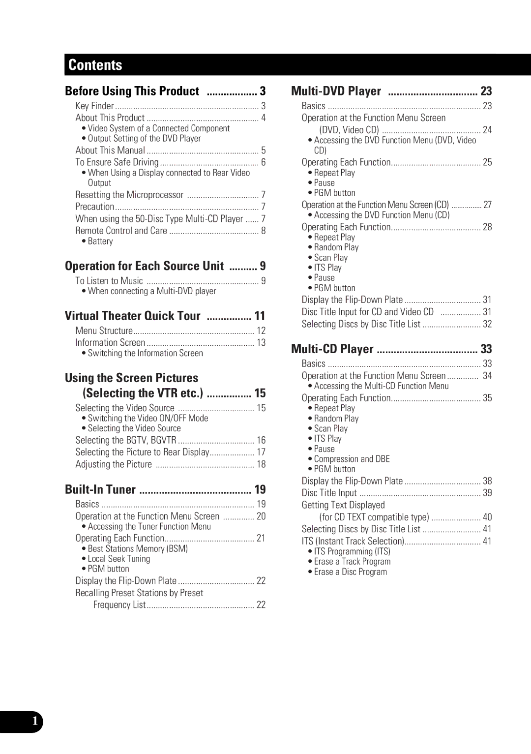 Pioneer AVM-P9000 owner manual Contents 