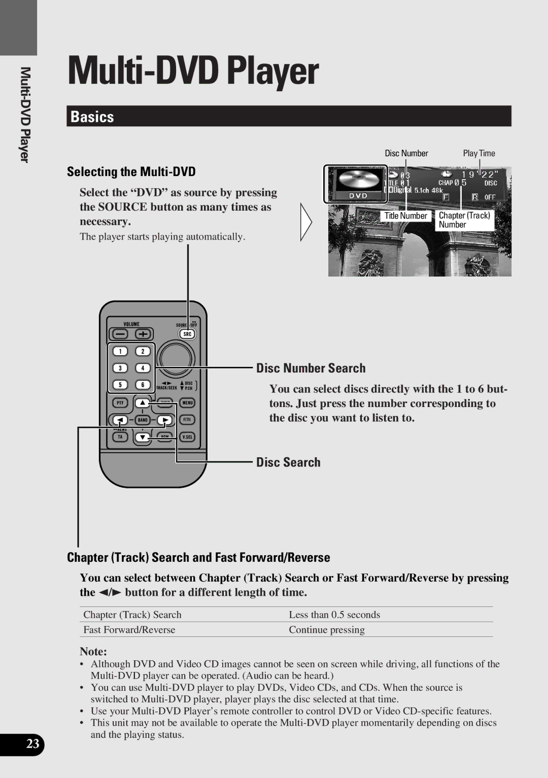 Pioneer AVM-P9000 owner manual Multi-DVD Player, Selecting the Multi-DVD, Disc Number Search 