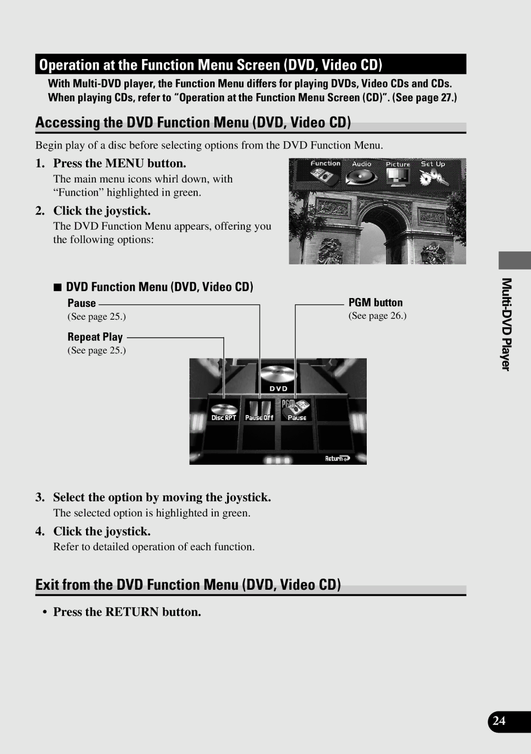 Pioneer AVM-P9000 Operation at the Function Menu Screen DVD, Video CD, Accessing the DVD Function Menu DVD, Video CD 