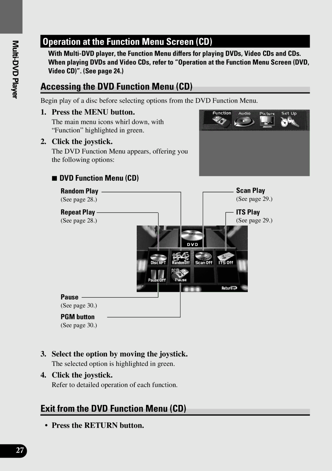 Pioneer AVM-P9000 owner manual Operation at the Function Menu Screen CD, Accessing the DVD Function Menu CD 