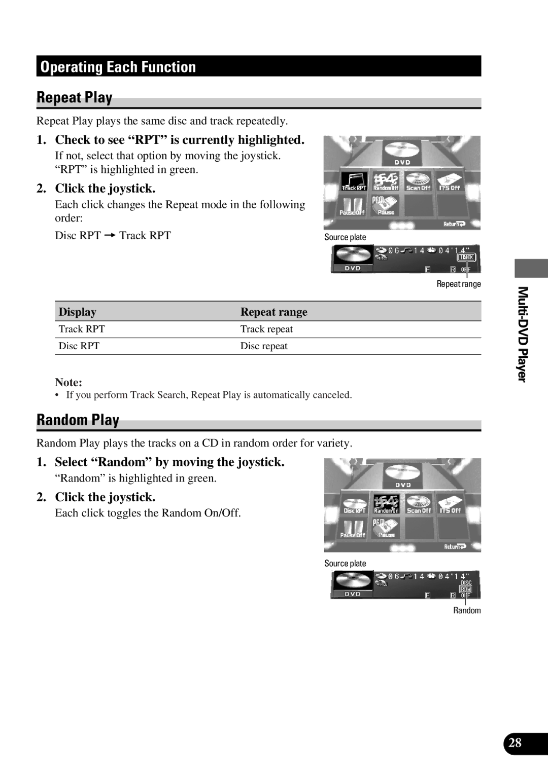 Pioneer AVM-P9000 owner manual Random Play, Select Random by moving the joystick 