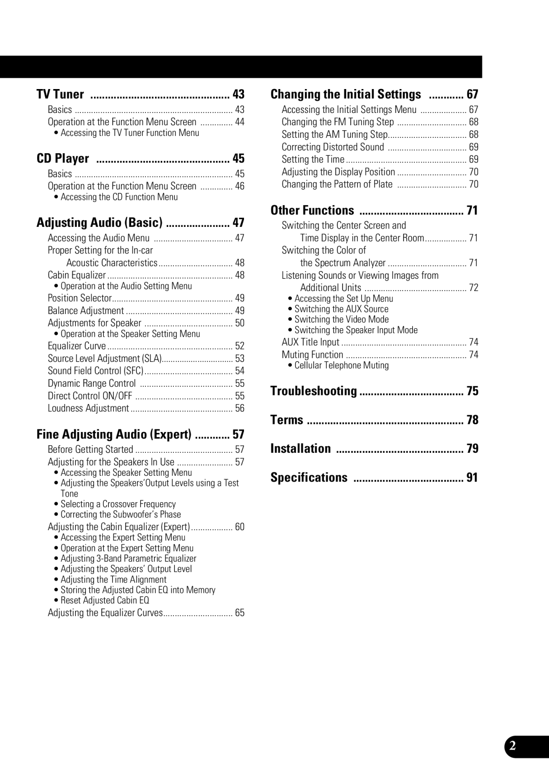 Pioneer AVM-P9000 owner manual TV Tuner 