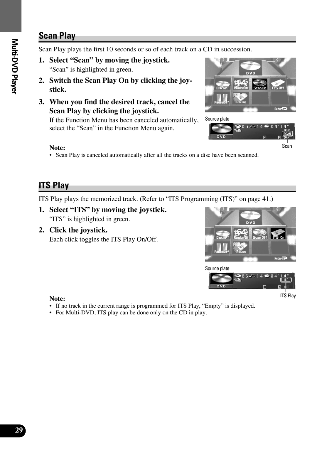 Pioneer AVM-P9000 owner manual Scan Play, ITS Play, Select Scan by moving the joystick, Select ITS by moving the joystick 