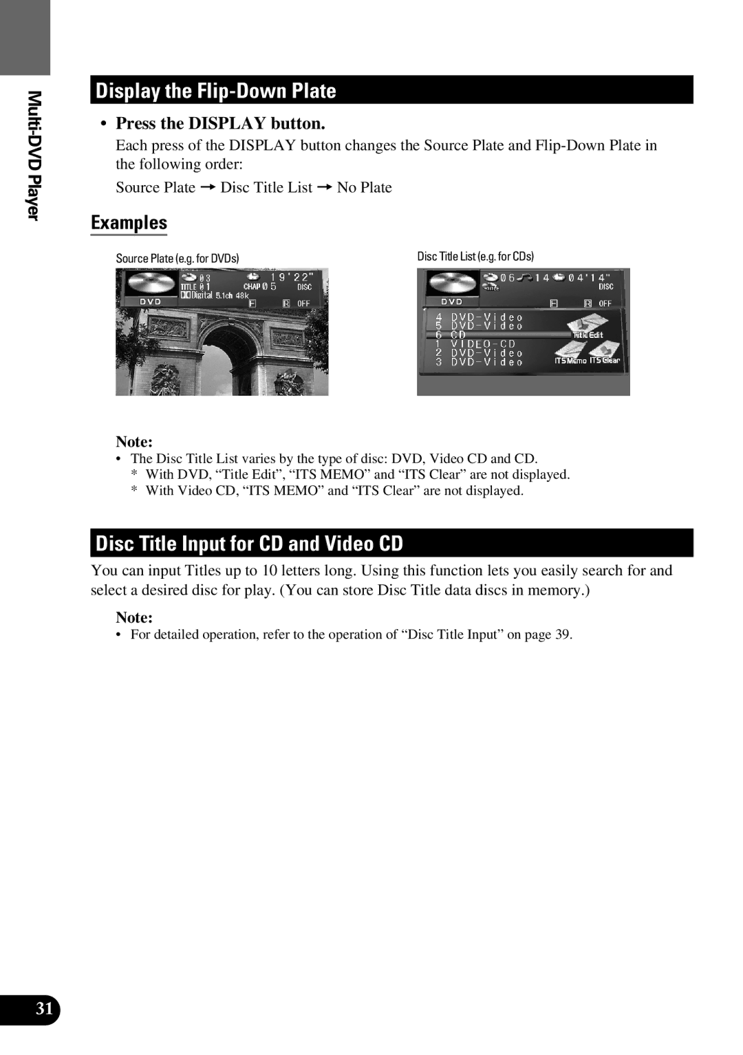 Pioneer AVM-P9000 owner manual Display the Flip-Down Plate, Disc Title Input for CD and Video CD 