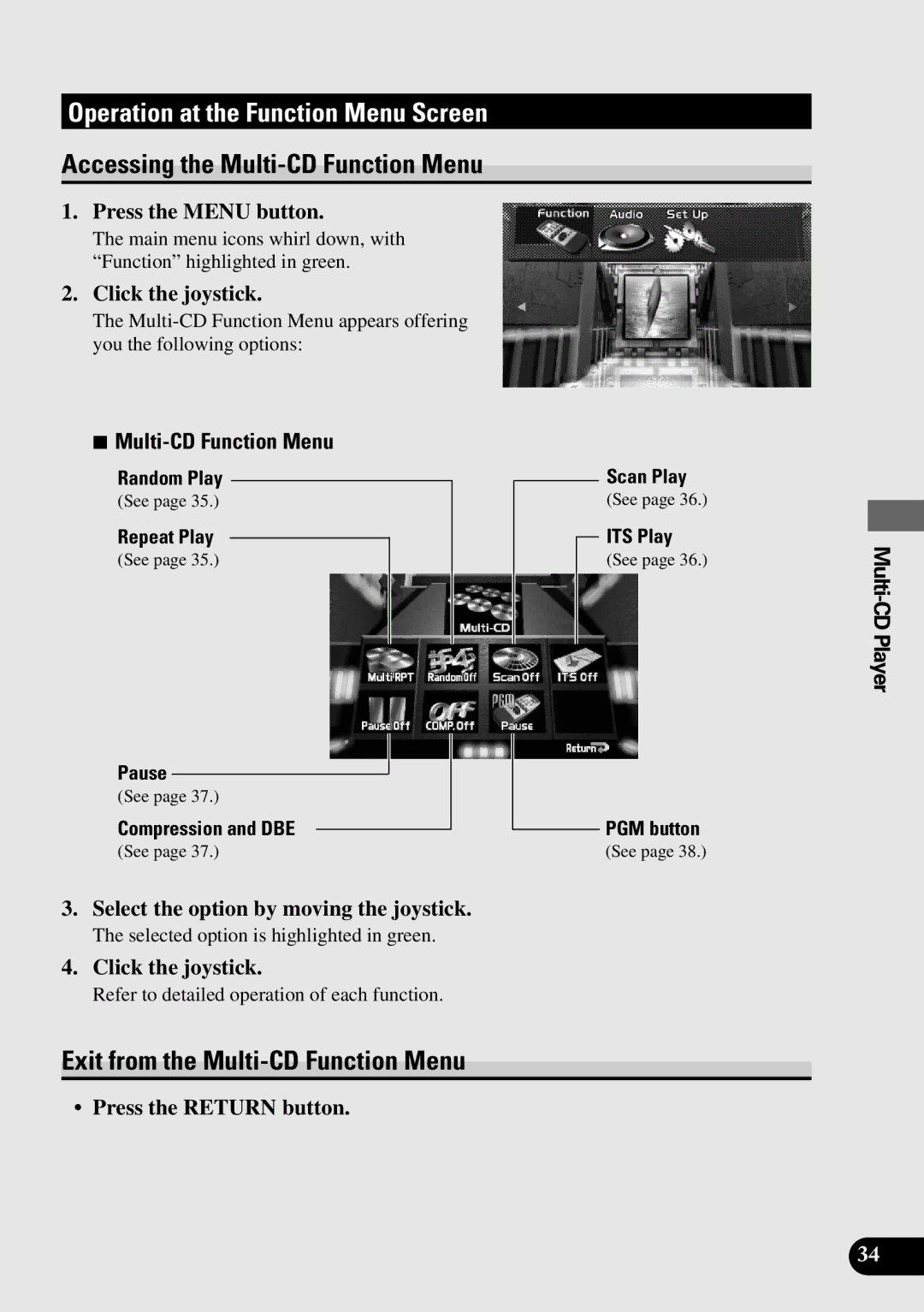 Pioneer AVM-P9000 owner manual Accessing the Multi-CD Function Menu, Exit from the Multi-CD Function Menu 