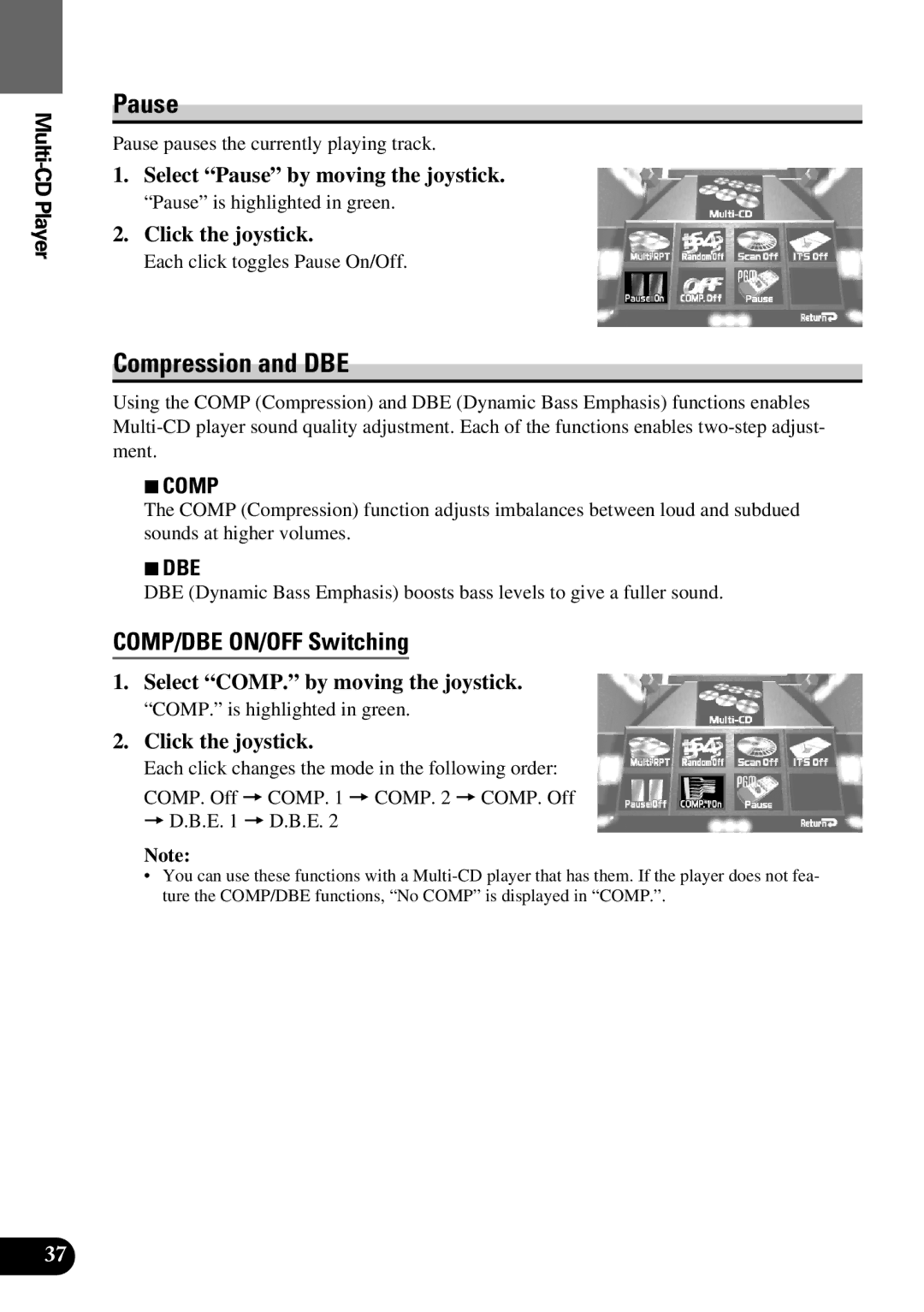 Pioneer AVM-P9000 owner manual Compression and DBE, Select COMP. by moving the joystick 