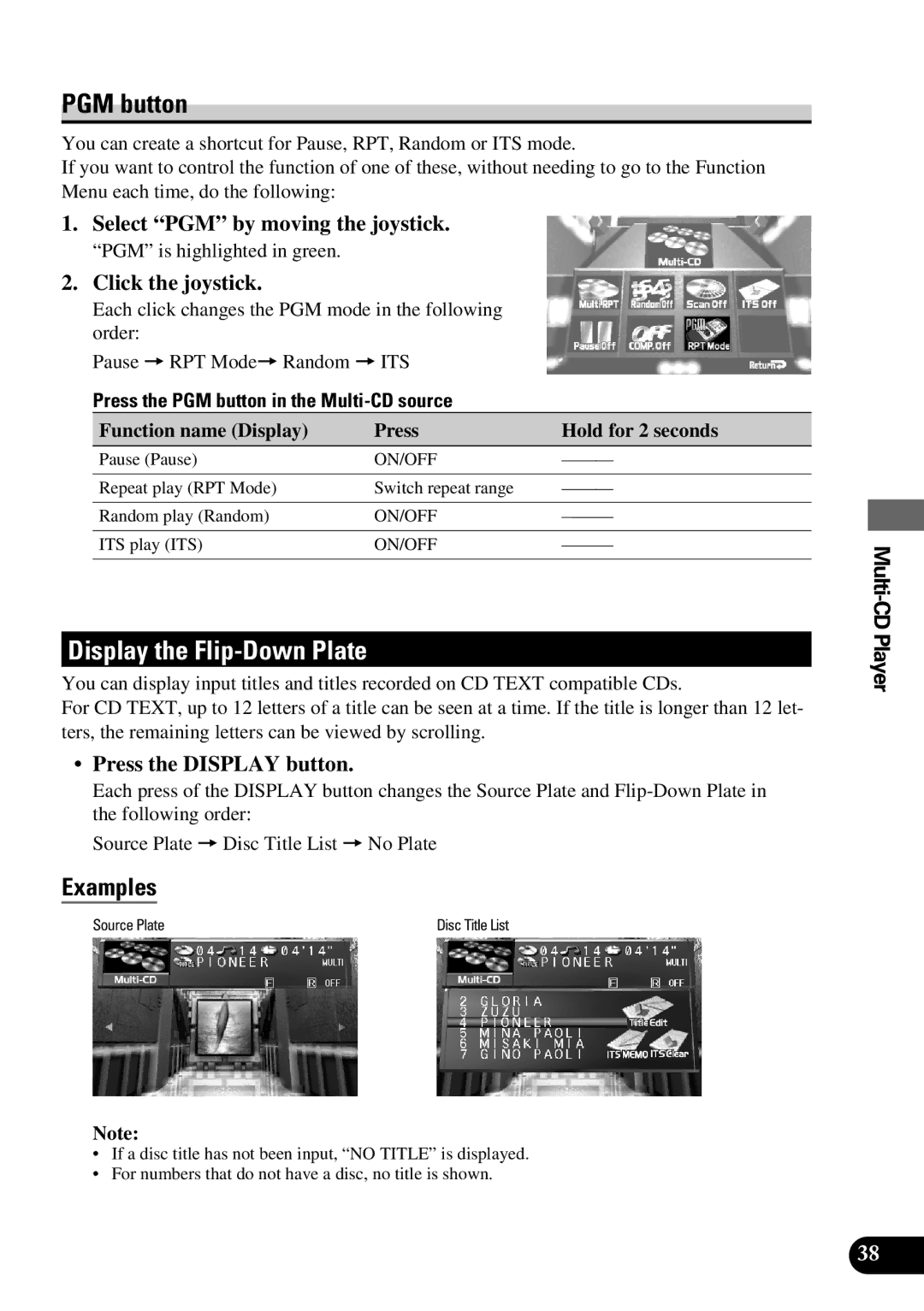 Pioneer AVM-P9000 owner manual Press the PGM button in the Multi-CD source 