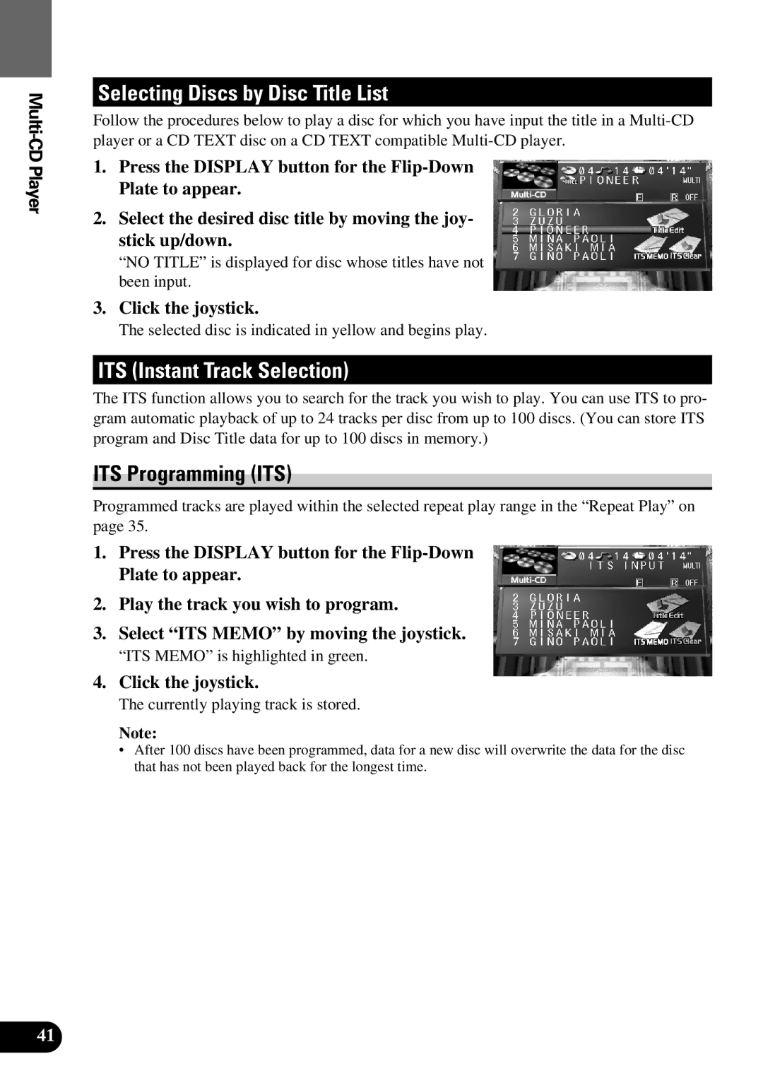 Pioneer AVM-P9000 owner manual ITS Instant Track Selection, ITS Programming ITS 