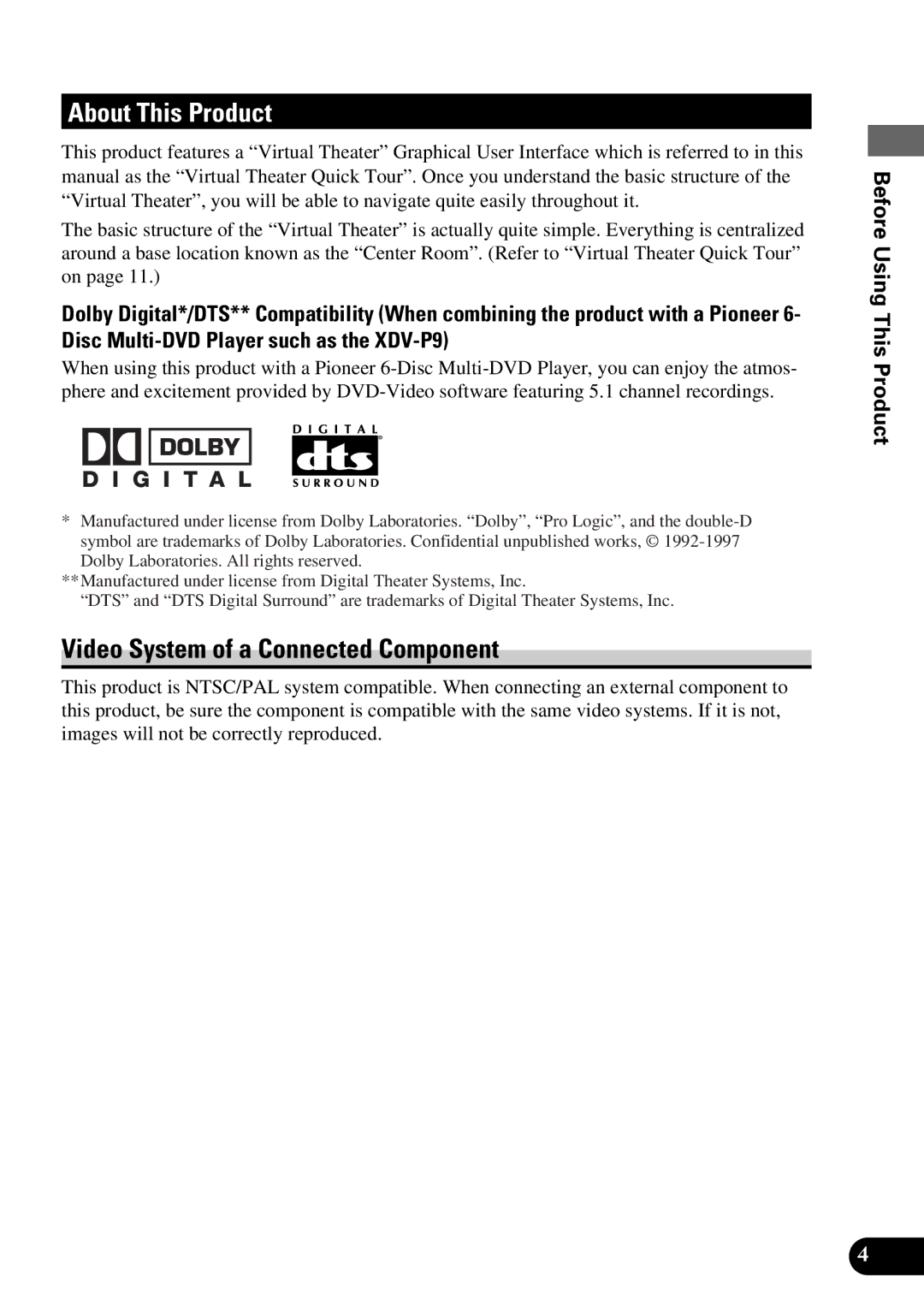 Pioneer AVM-P9000 owner manual About This Product, Video System of a Connected Component, Before Using This Product 