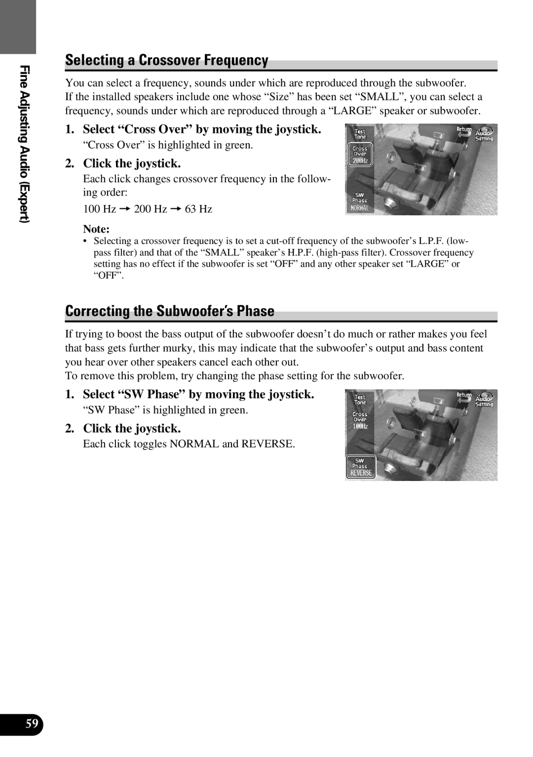 Pioneer AVM-P9000 owner manual Selecting a Crossover Frequency, Correcting the Subwoofer’s Phase 