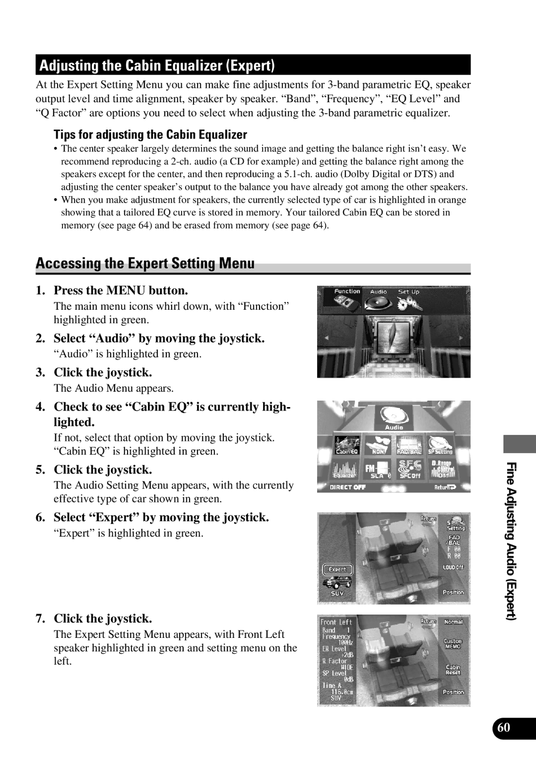 Pioneer AVM-P9000 owner manual Adjusting the Cabin Equalizer Expert, Accessing the Expert Setting Menu 