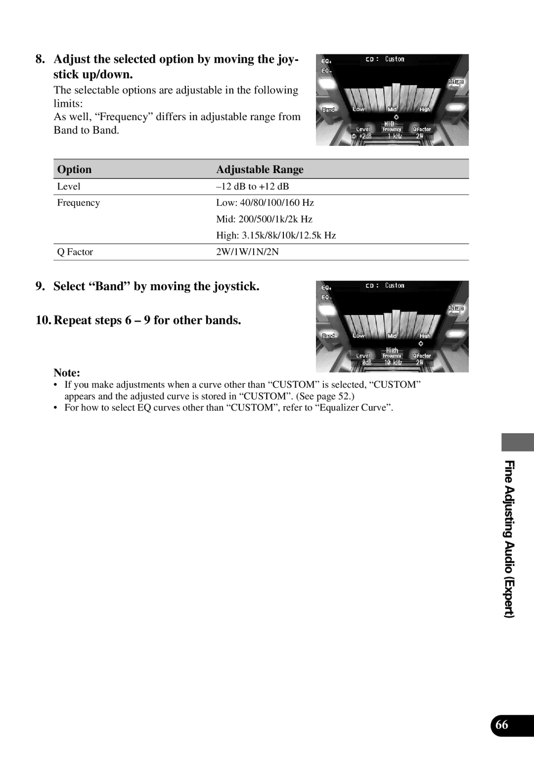 Pioneer AVM-P9000 owner manual Adjust the selected option by moving the joy- stick up/down, Option Adjustable Range 