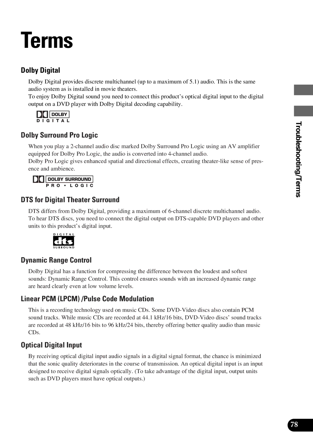 Pioneer AVM-P9000 owner manual Terms 