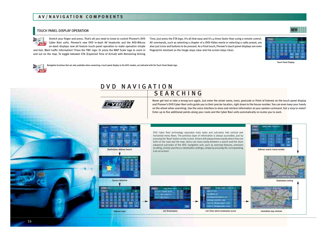 Pioneer AVM-P9000R manual D N a V I G a T I O N A R C H I N G, Touch Panel Display Operation, List Streetnames 