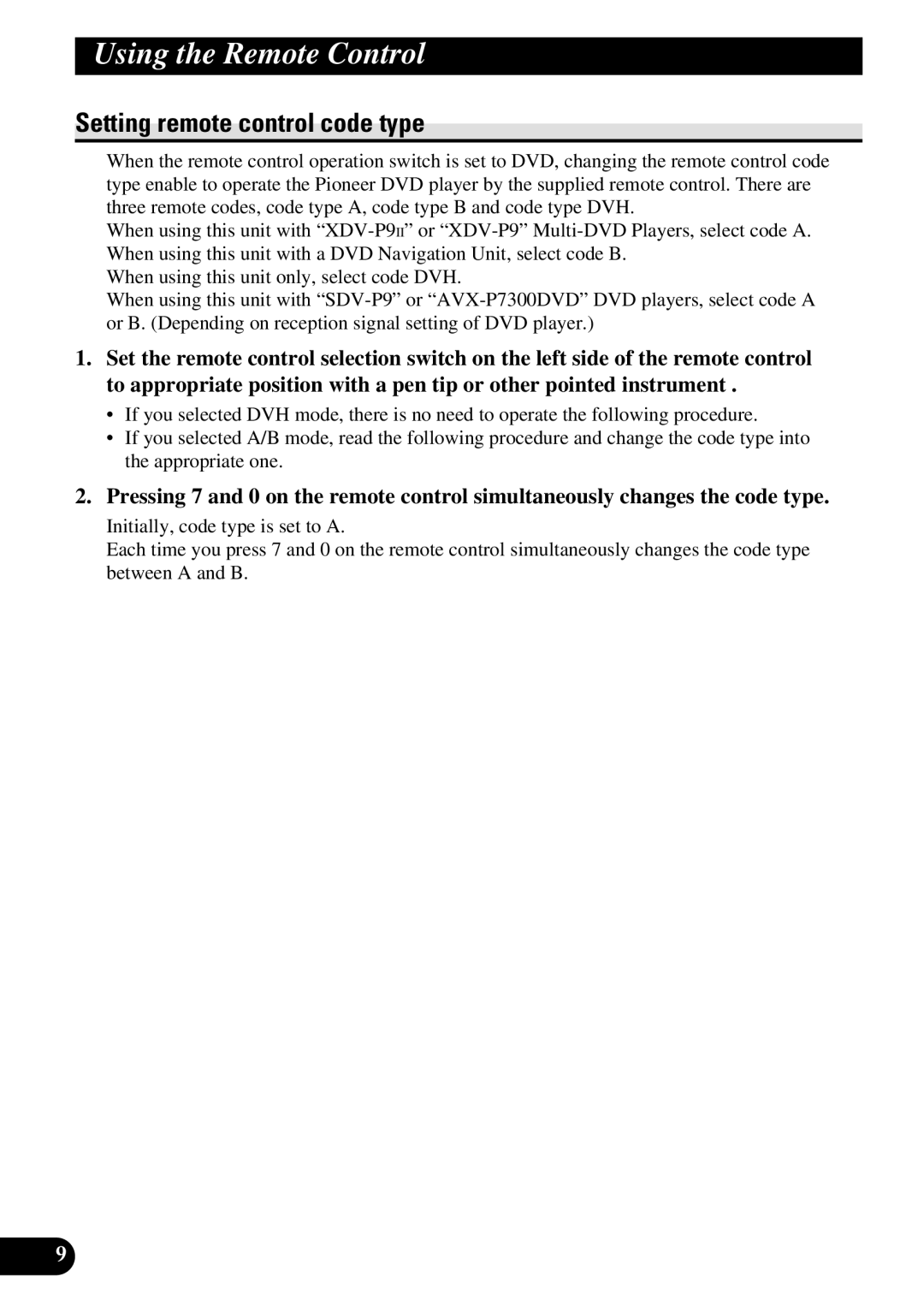 Pioneer AVR-W6100 owner manual Setting remote control code type 