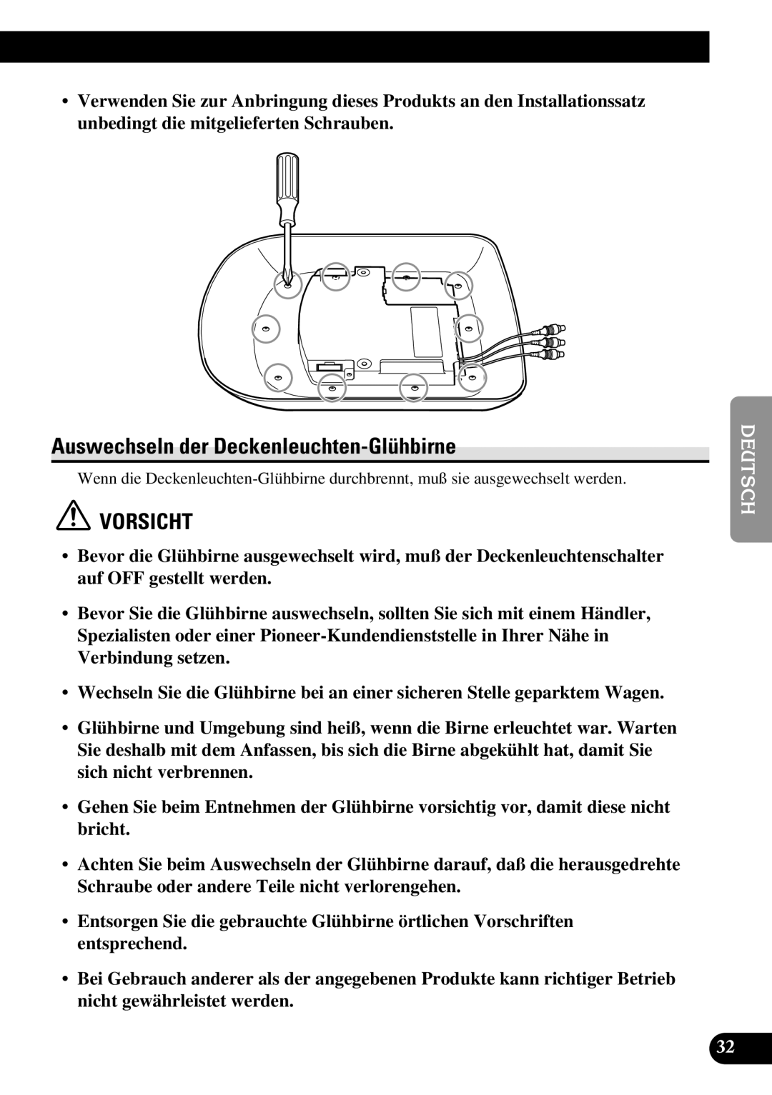 Pioneer AVR-W6100 owner manual Auswechseln der Deckenleuchten-Glühbirne 