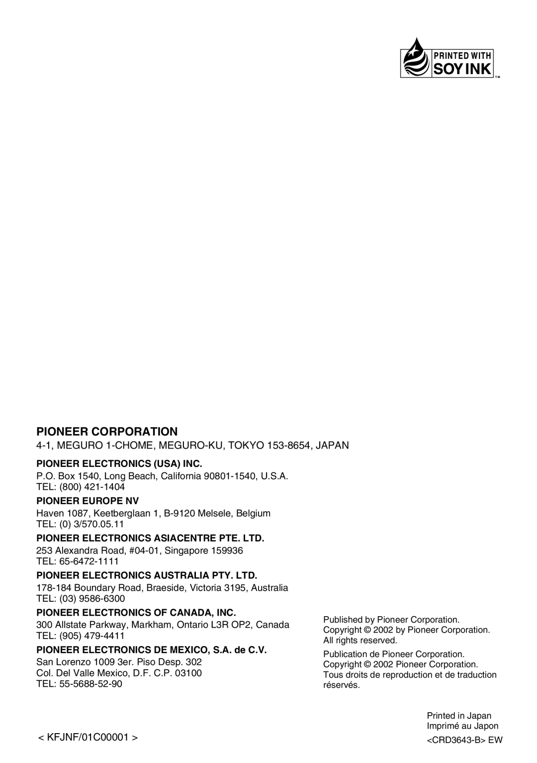 Pioneer AVR-W6100 owner manual Pioneer Corporation 