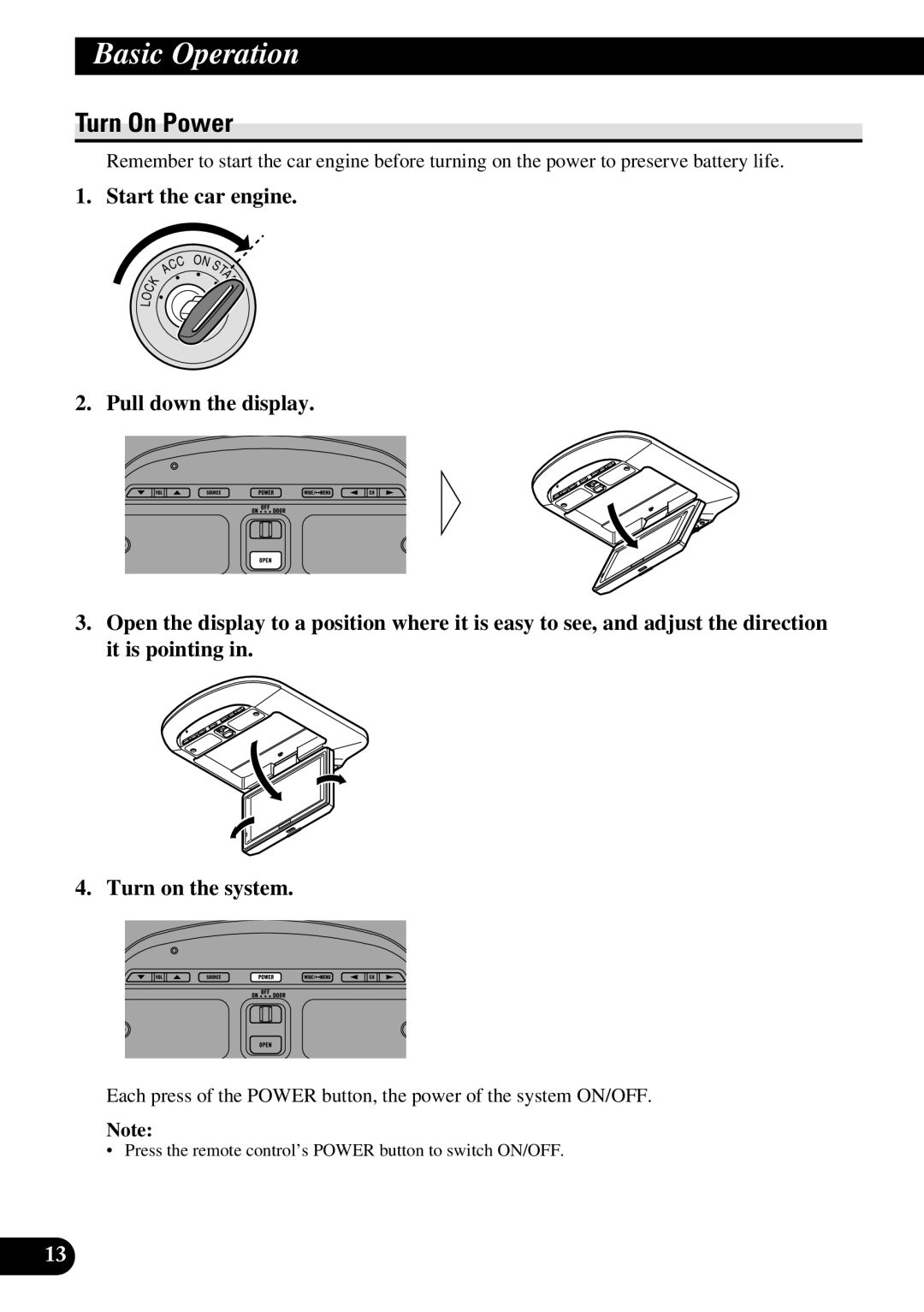 Pioneer AVR-W6100 owner manual Basic Operation, Turn On Power, Start the car engine 