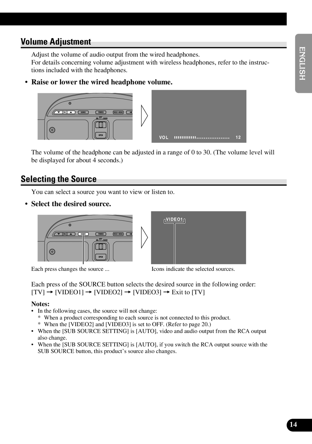 Pioneer AVR-W6100 owner manual Volume Adjustment, Selecting the Source, Raise or lower the wired headphone volume 