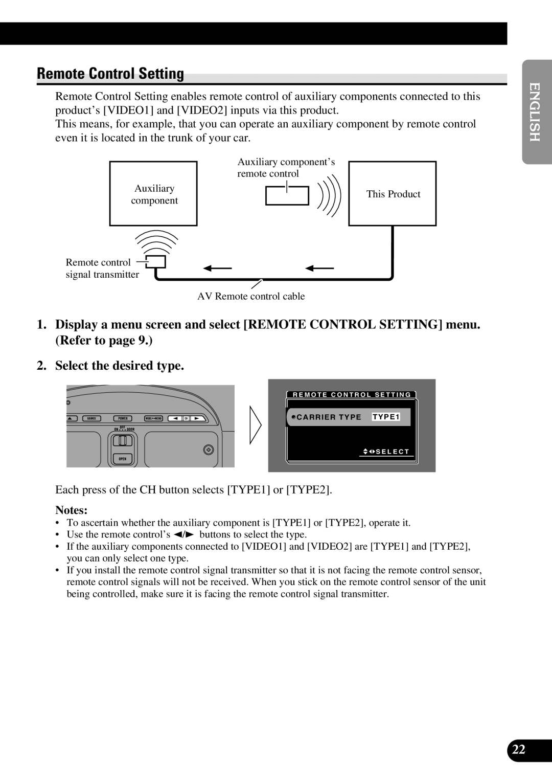 Pioneer AVR-W6100 owner manual Remote Control Setting, English 