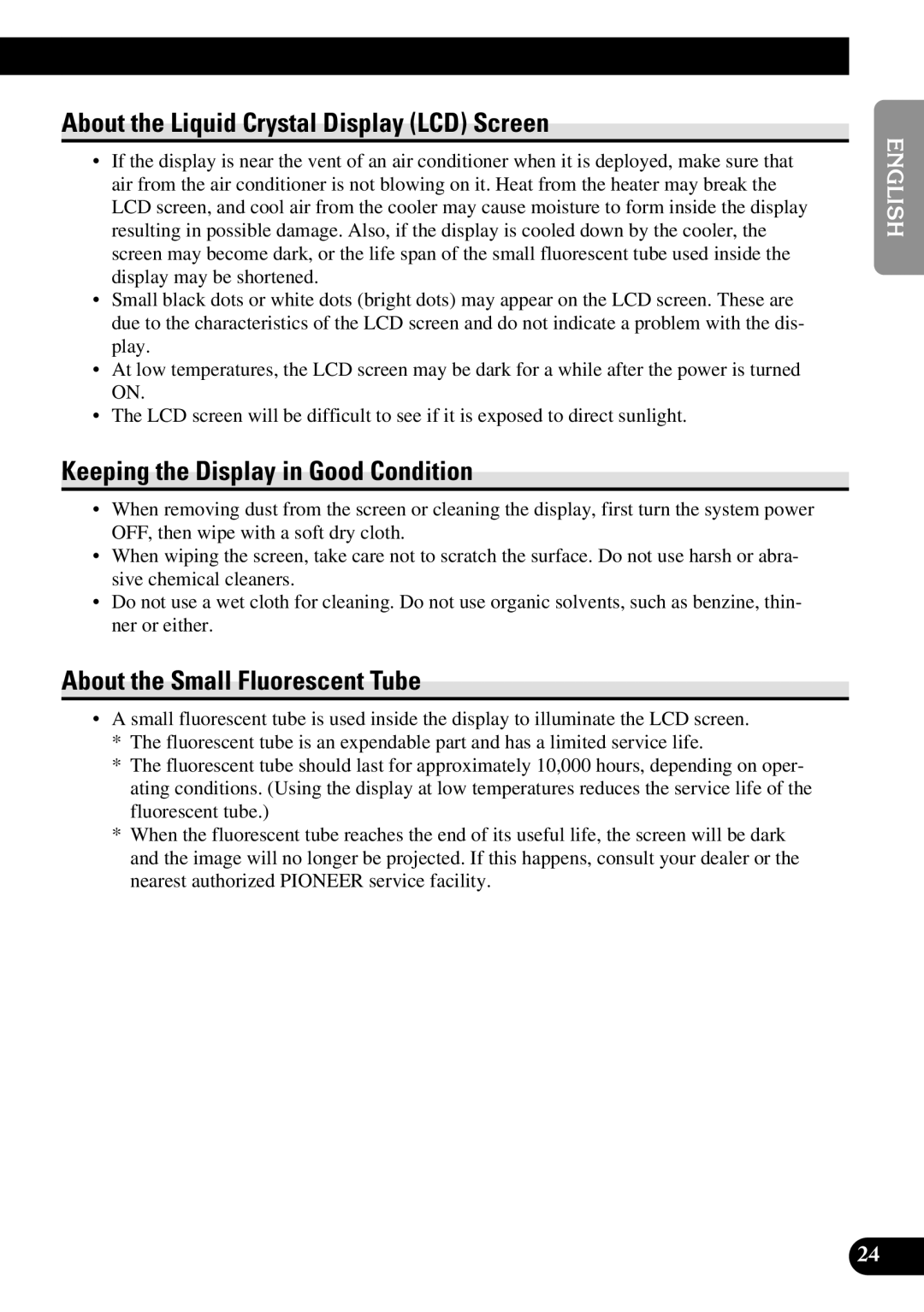 Pioneer AVR-W6100 owner manual About the Liquid Crystal Display LCD Screen, Keeping the Display in Good Condition 