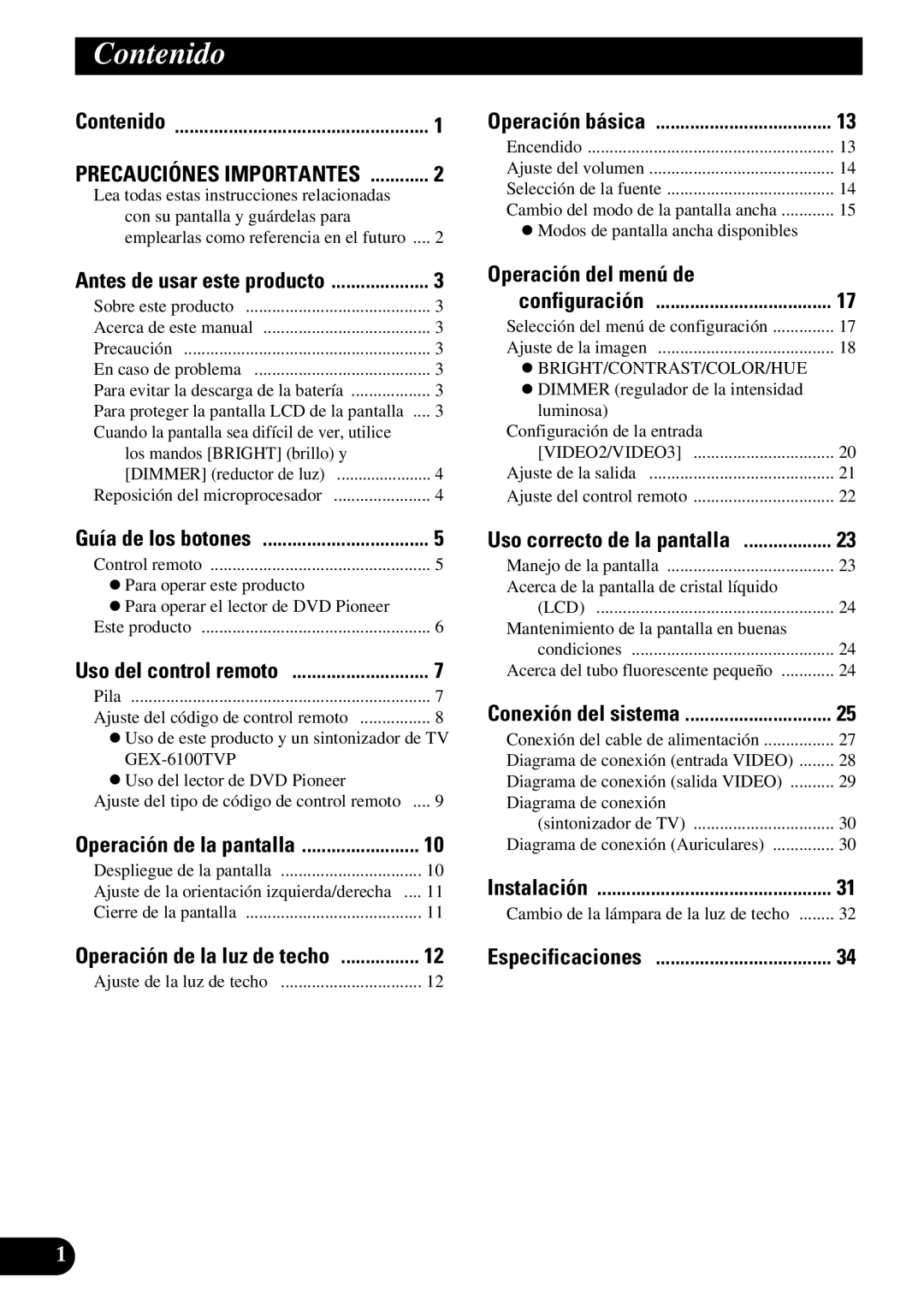 Pioneer AVR-W6100 owner manual Contenido, Operación del menú de 