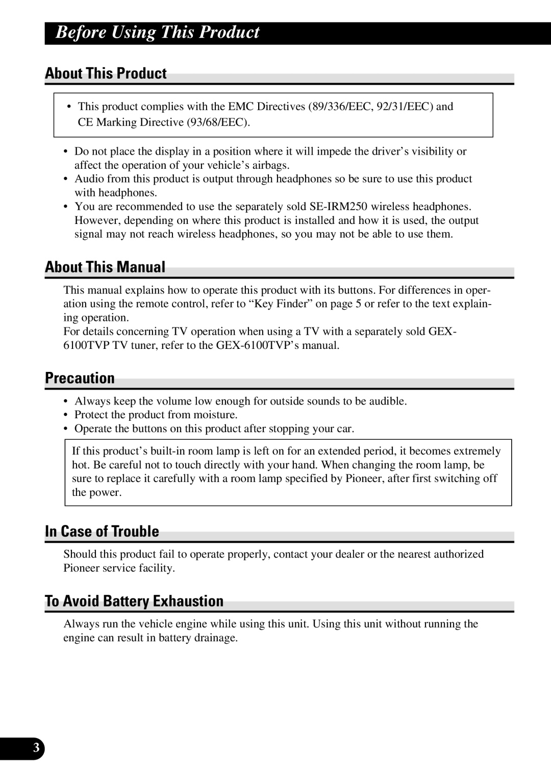 Pioneer AVR-W6100 owner manual Before Using This Product 