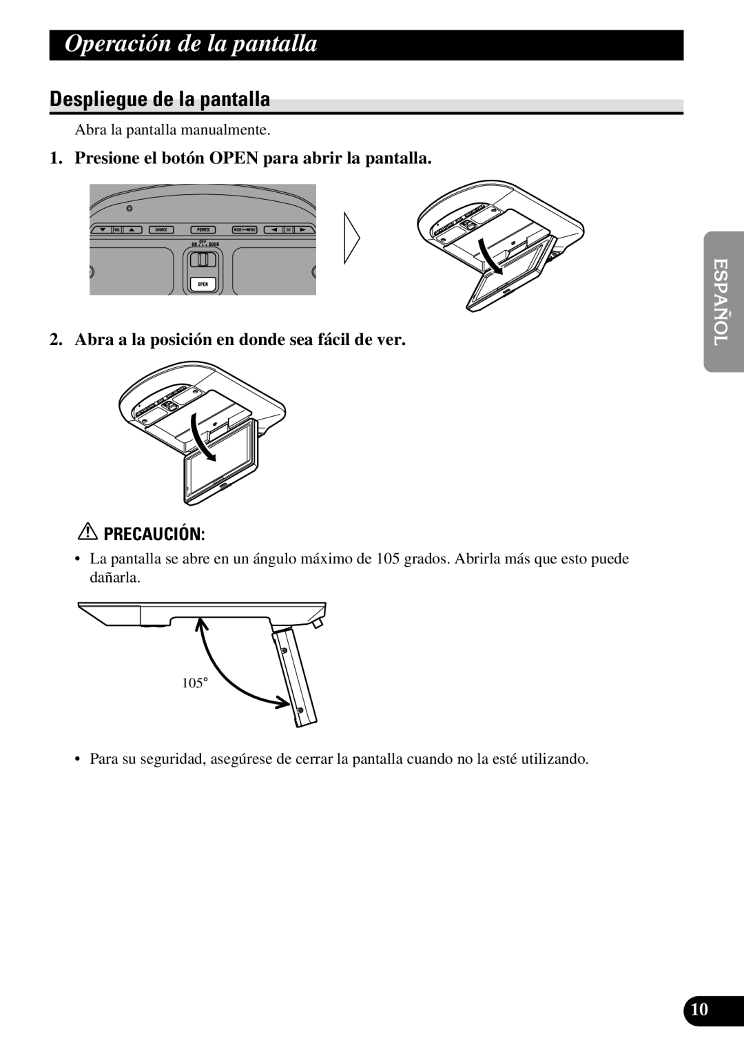 Pioneer AVR-W6100 owner manual Operación de la pantalla, Despliegue de la pantalla 