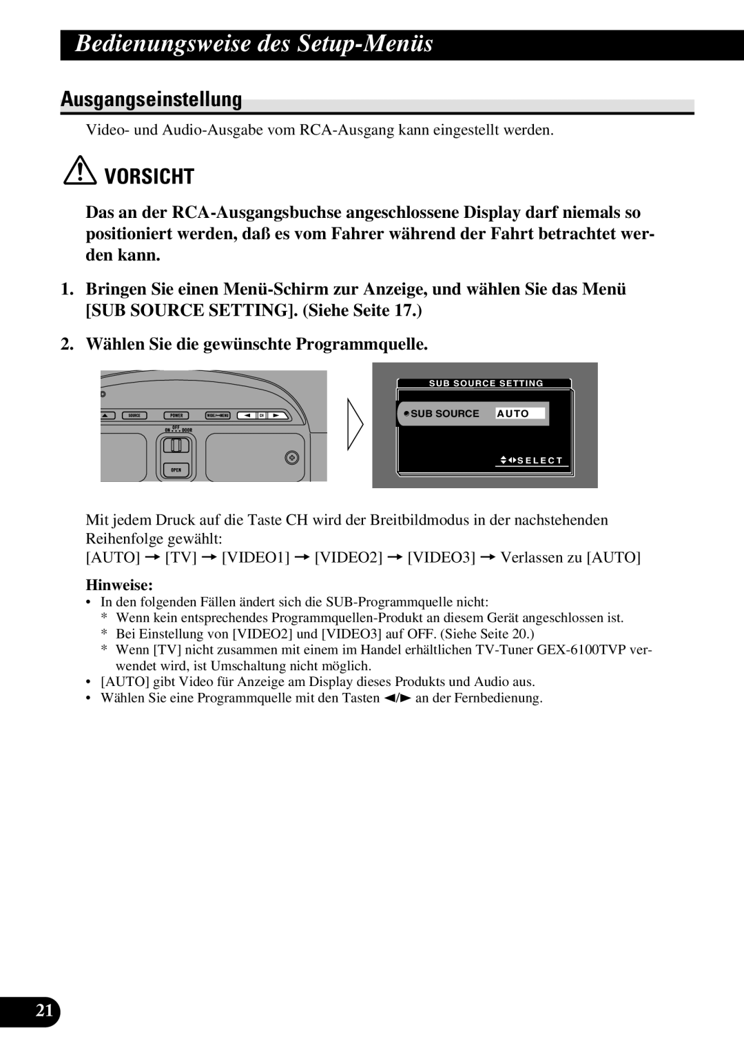 Pioneer AVR-W6100 owner manual Ausgangseinstellung, Vorsicht 