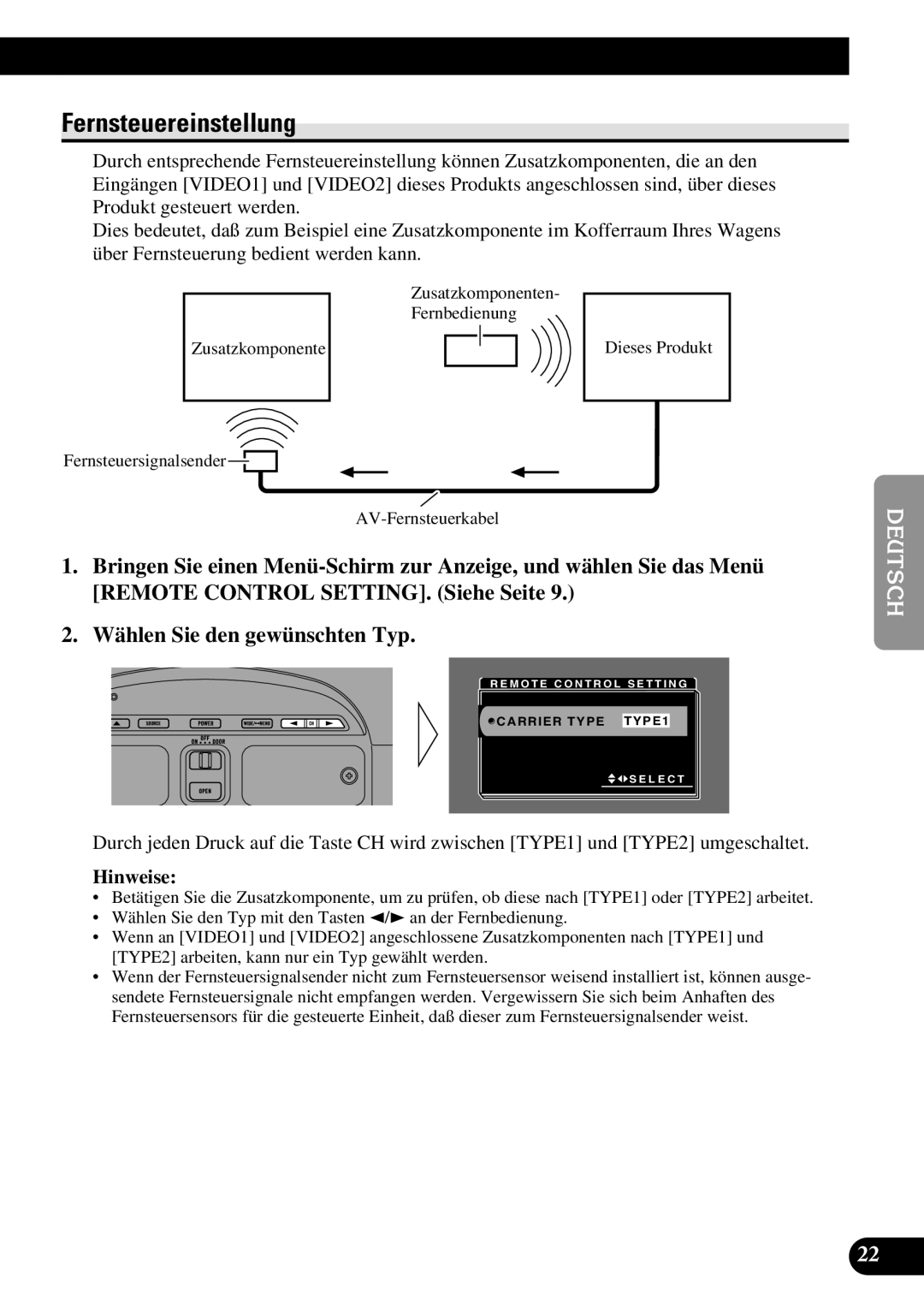 Pioneer AVR-W6100 owner manual Fernsteuereinstellung 