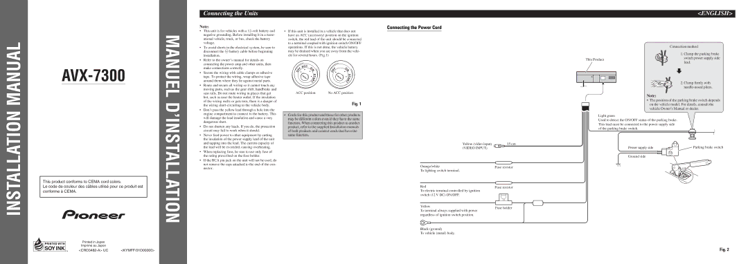 Pioneer AVX-7300 installation manual Connecting the Power Cord, Video Input 