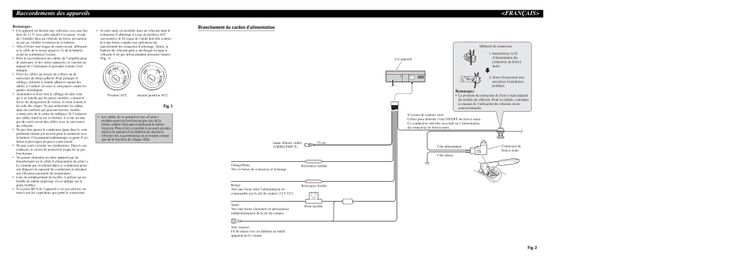 Pioneer AVX-7300 installation manual Branchement du cordon d’alimentation, Remarque 