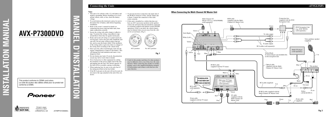 Pioneer AVX-P7300DVD installation manual Connecting the Units, When Connecting the Multi-Channel AV Master Unit 