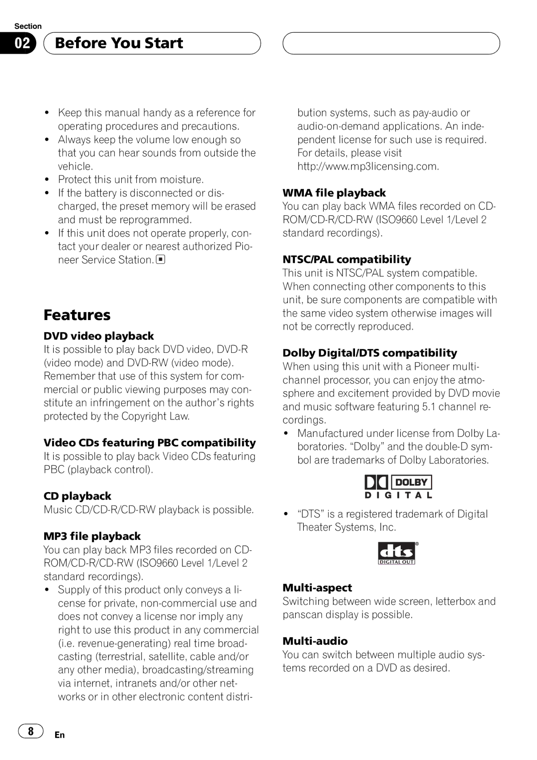 Pioneer AVX-P7650DVD operation manual 