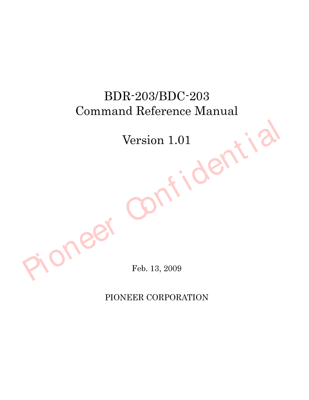 Pioneer BDR-203, BDC-203 manual Onfidential 