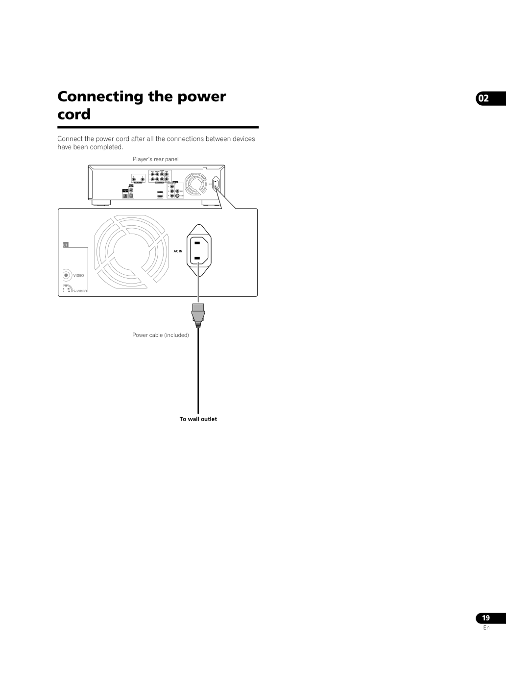 Pioneer BDP-05FD operating instructions Connecting the power Cord 