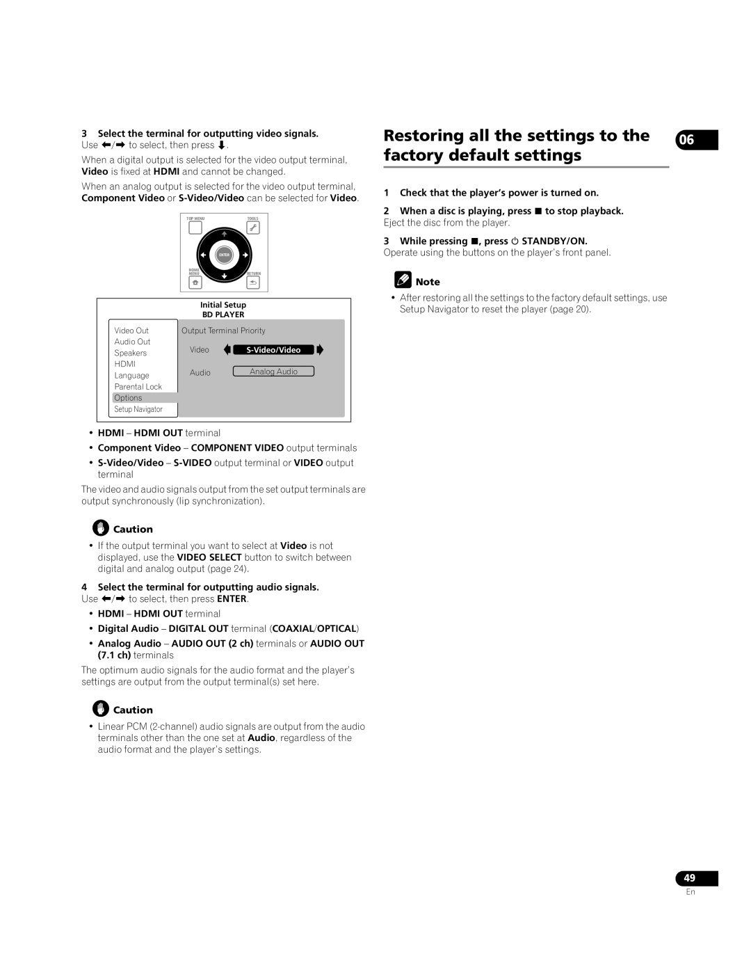 Pioneer BDP-05FD operating instructions Restoring all the settings to Factory default settings 