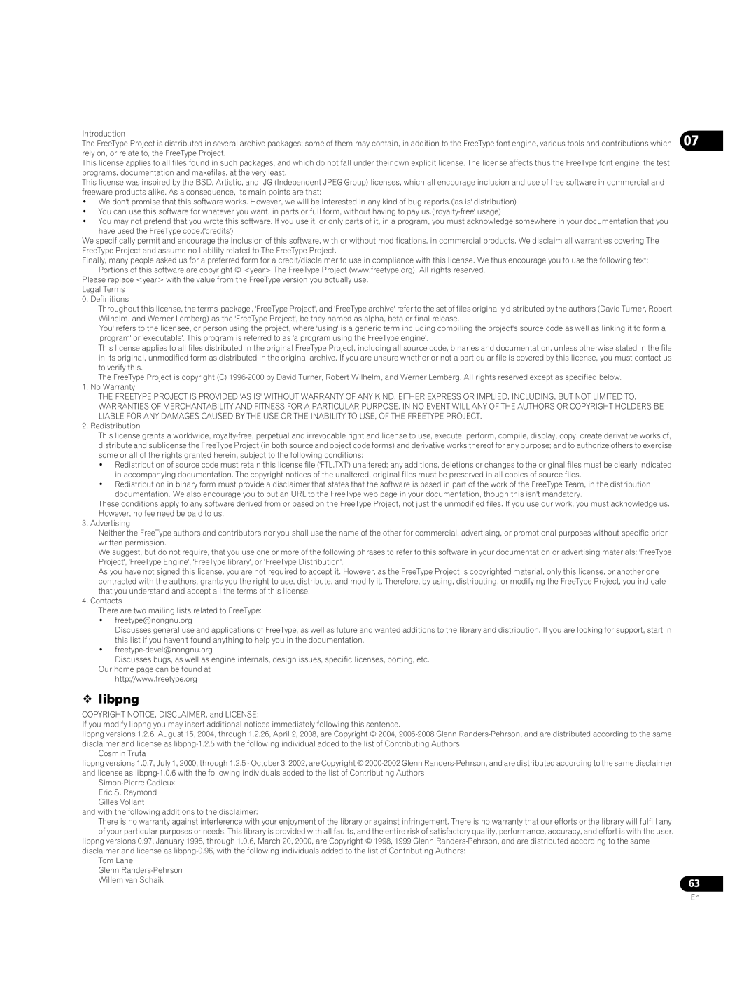 Pioneer BDP-05FD operating instructions  libpng 