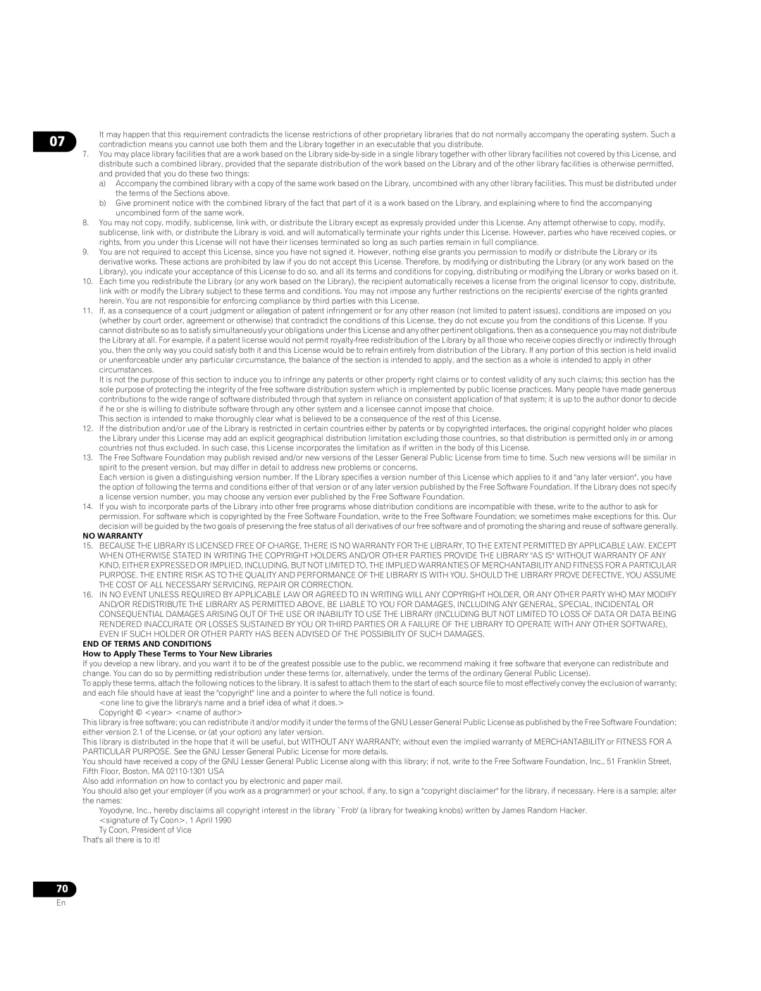 Pioneer BDP-05FD operating instructions How to Apply These Terms to Your New Libraries 