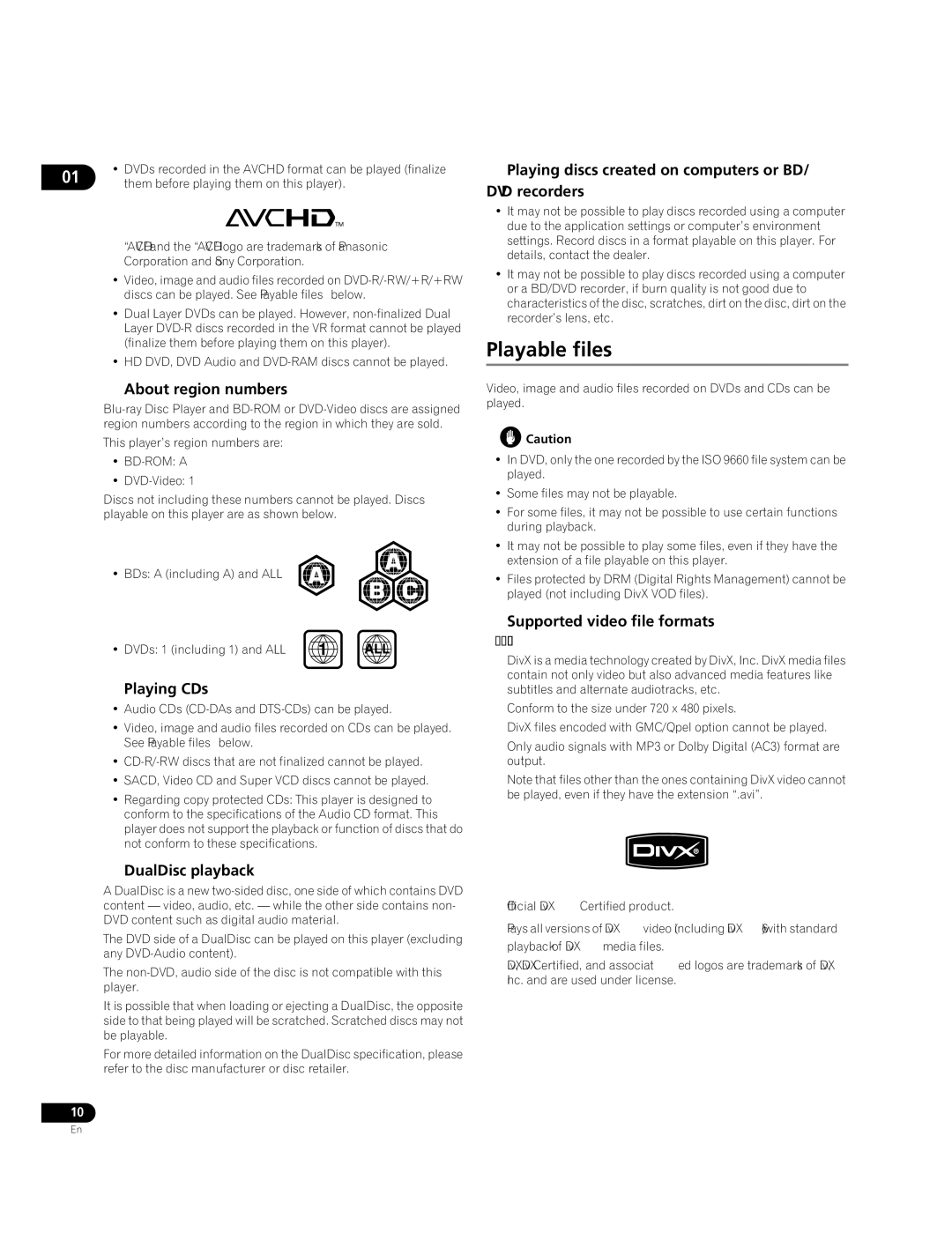 Pioneer BDP-09FD operating instructions Playable files 