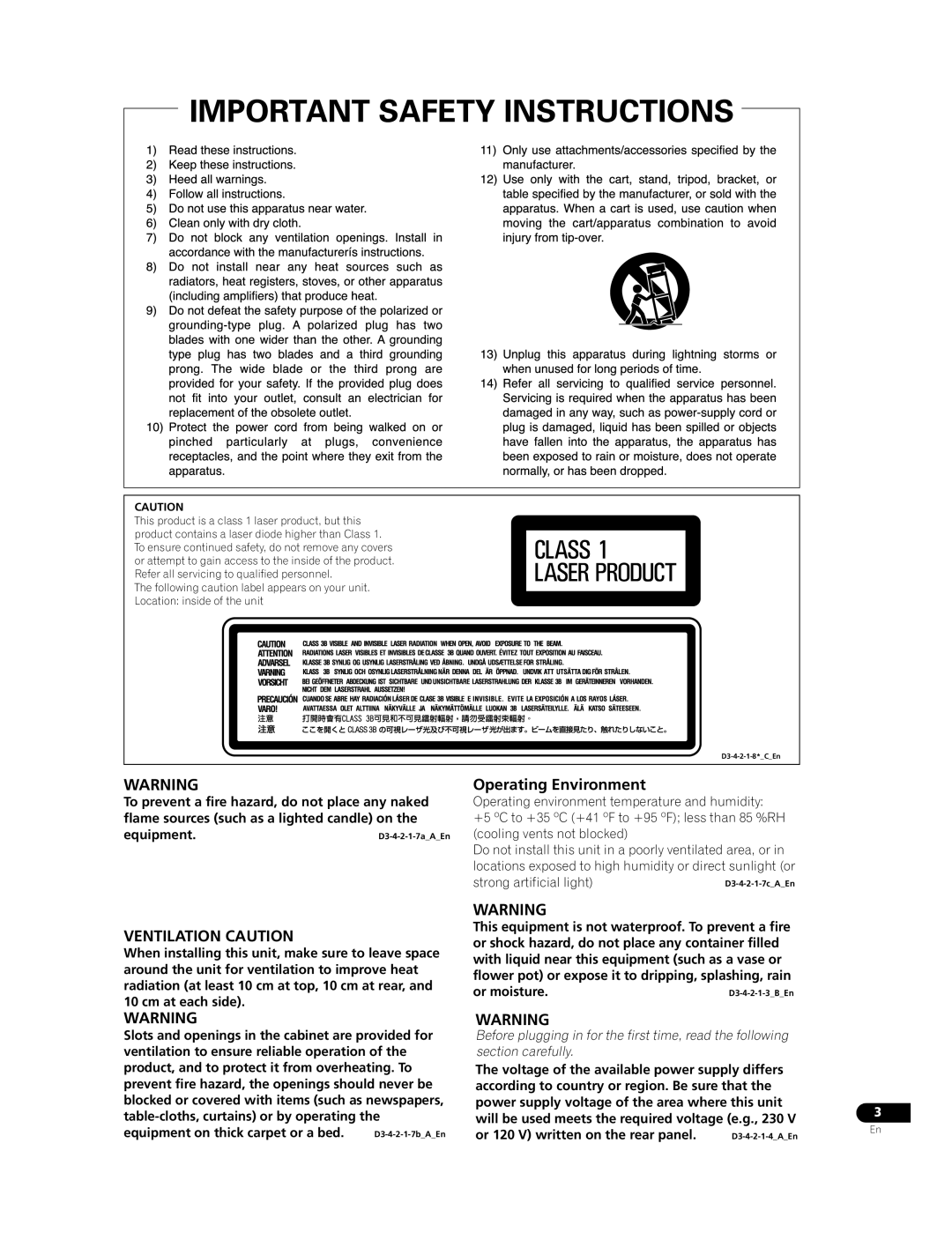 Pioneer BDP-09FD operating instructions , , , Operating Environment,  