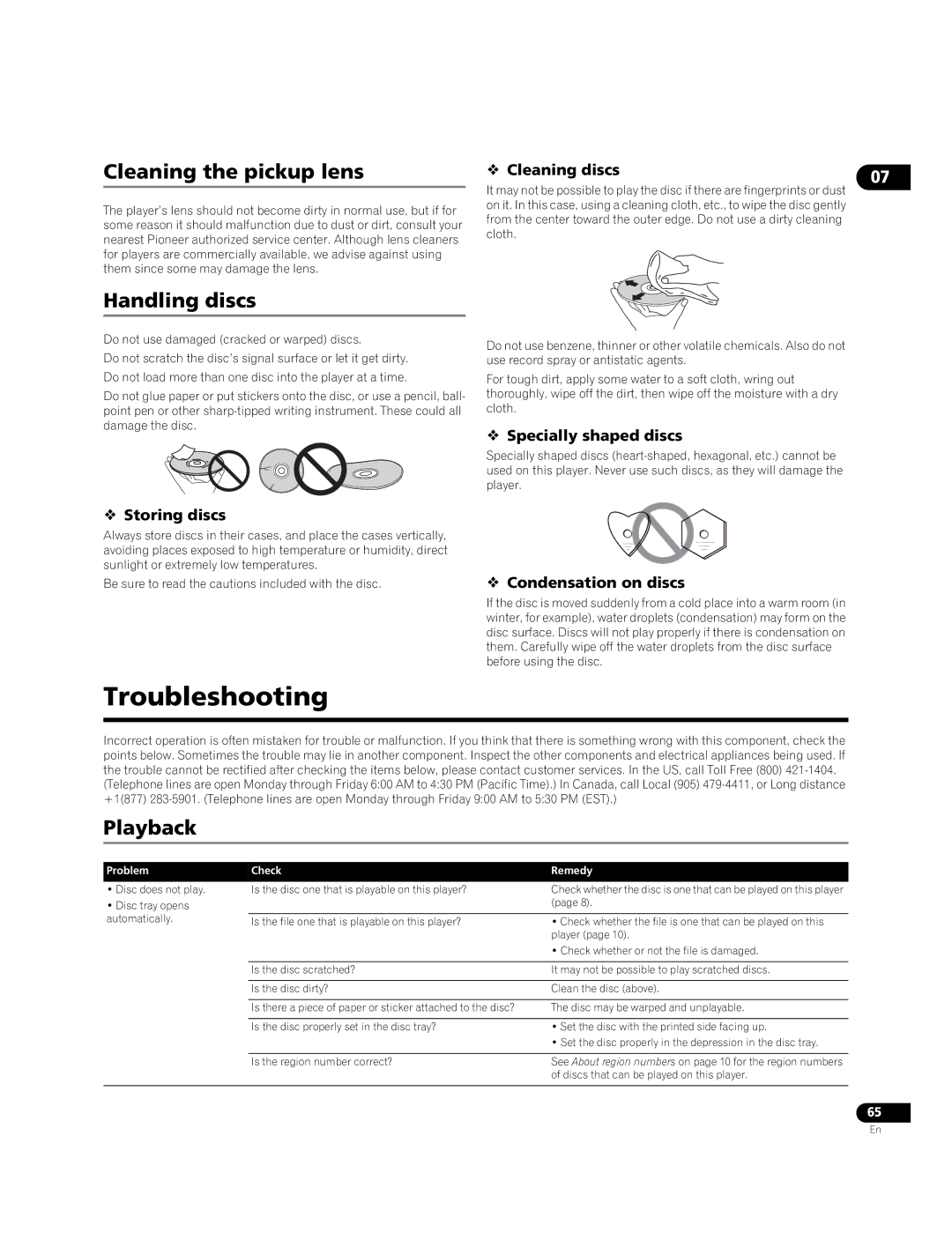 Pioneer BDP-09FD operating instructions Troubleshooting, Cleaning the pickup lens, Handling discs, Playback 