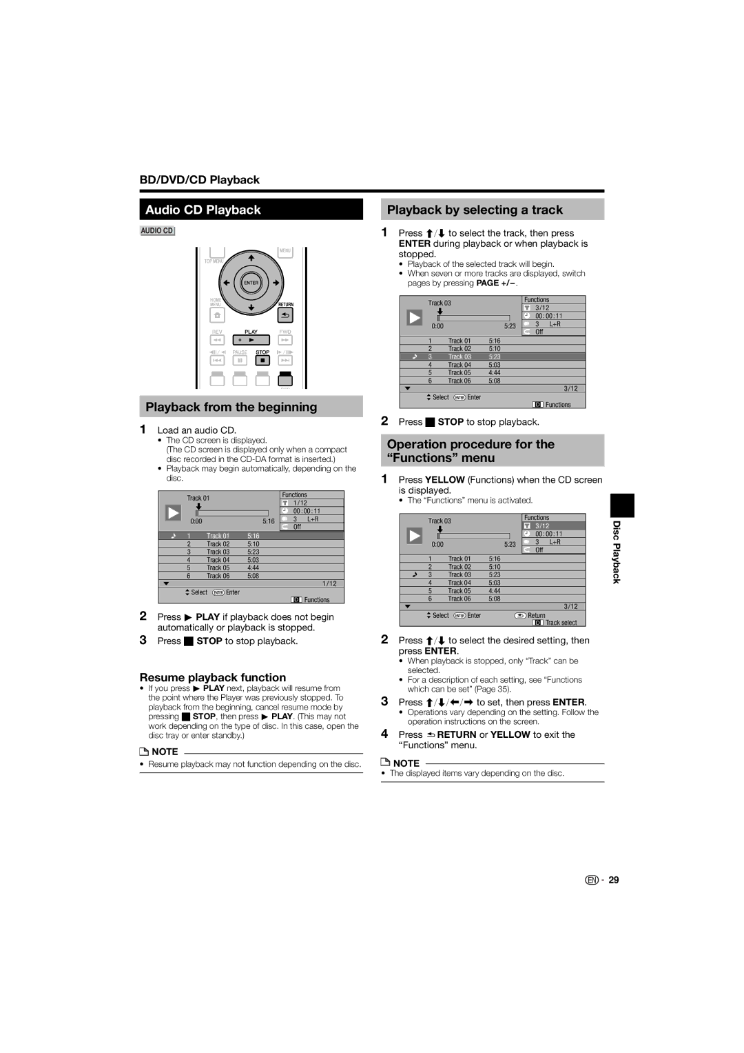 Pioneer BDP-120 operating instructions Audio CD Playback, Playback from the beginning, Playback by selecting a track 