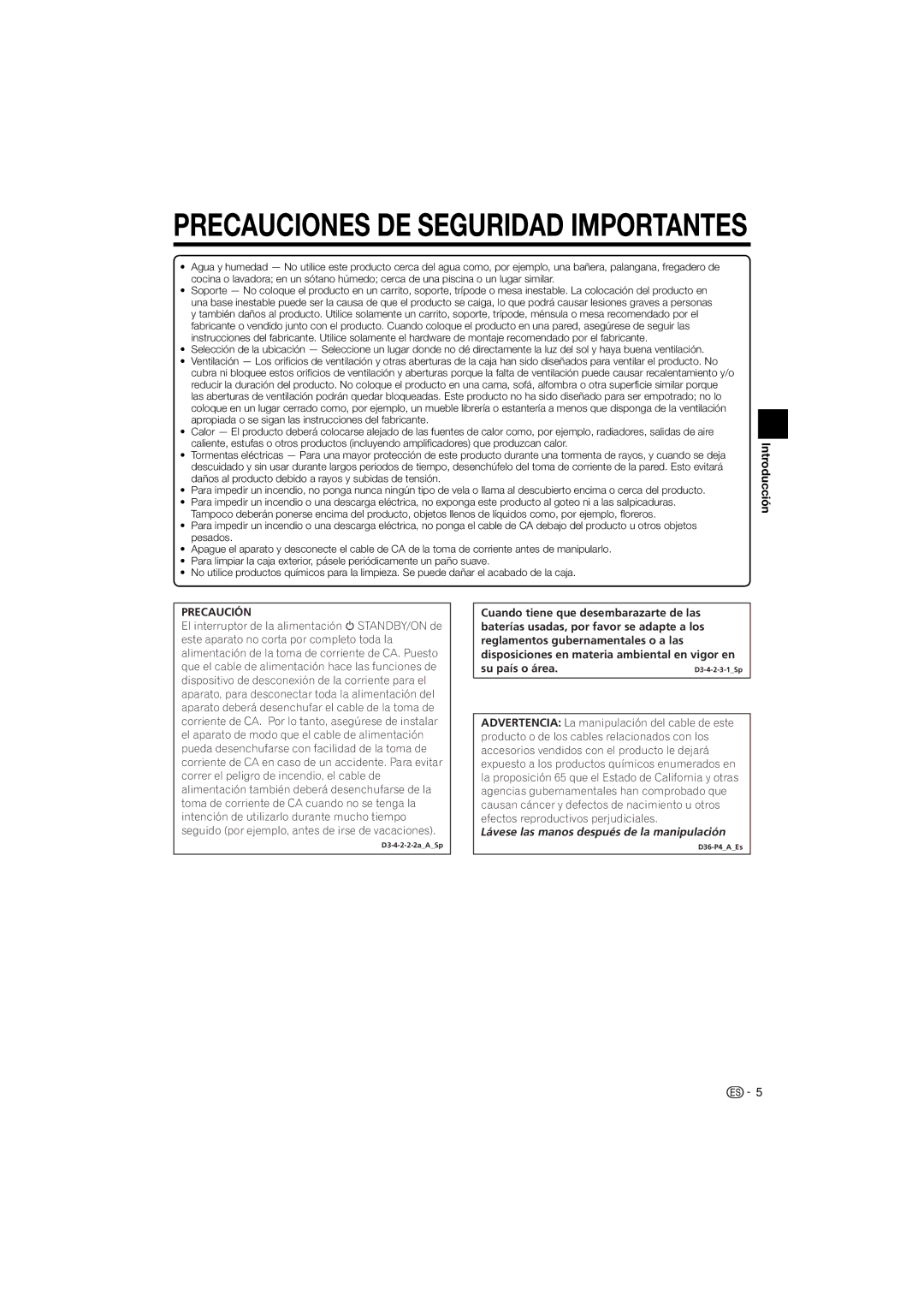 Pioneer BDP-120 operating instructions Precauciones DE Seguridad Importantes, Introducción 